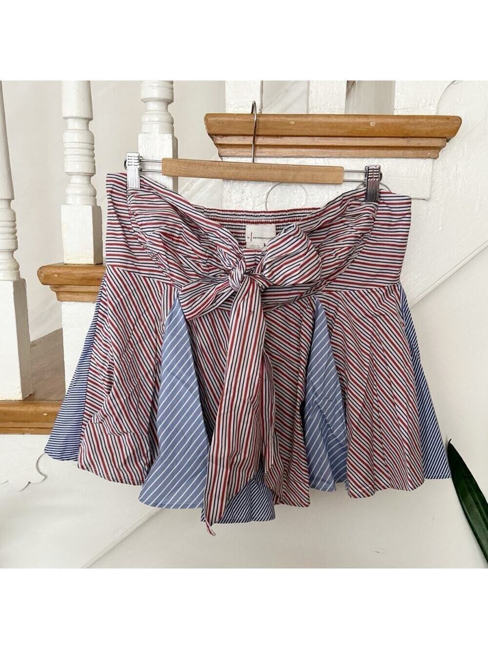 NWT Anthropologie Striped Cotton off-the-shoulder peplum top Bow Detail Size L